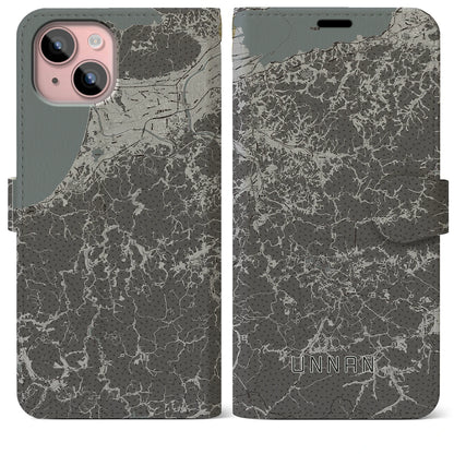 【雲南（島根県）】地図柄iPhoneケース（手帳タイプ）モノトーン・iPhone 15 Plus 用