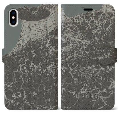 【雲南（島根県）】地図柄iPhoneケース（手帳タイプ）モノトーン・iPhone XS Max 用