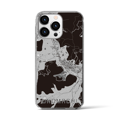 【卯之町（愛媛県）】地図柄iPhoneケース（クリアタイプ）モノトーン・iPhone 13 Pro 用