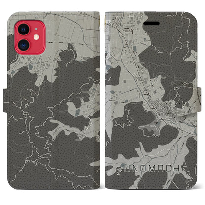 【卯之町（愛媛県）】地図柄iPhoneケース（手帳タイプ）モノトーン・iPhone 11 用