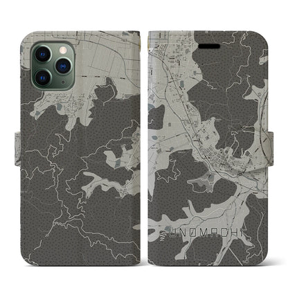 【卯之町（愛媛県）】地図柄iPhoneケース（手帳タイプ）モノトーン・iPhone 11 Pro 用