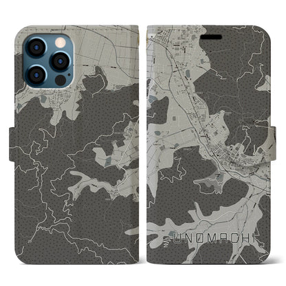 【卯之町（愛媛県）】地図柄iPhoneケース（手帳タイプ）モノトーン・iPhone 12 / 12 Pro 用