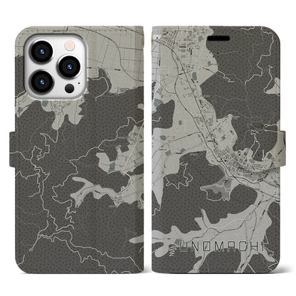 【卯之町（愛媛県）】地図柄iPhoneケース（手帳タイプ）モノトーン・iPhone 13 Pro 用