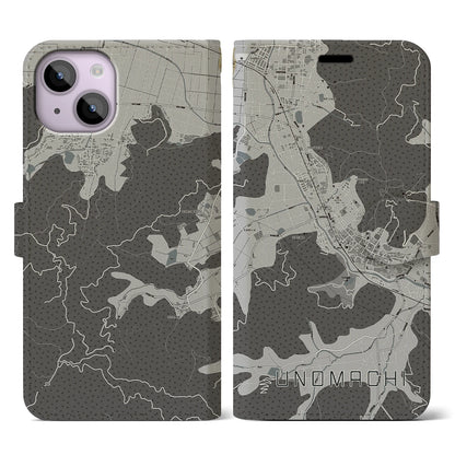 【卯之町（愛媛県）】地図柄iPhoneケース（手帳タイプ）モノトーン・iPhone 14 用