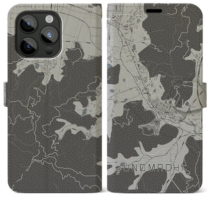 【卯之町（愛媛県）】地図柄iPhoneケース（手帳タイプ）モノトーン・iPhone 15 Pro Max 用