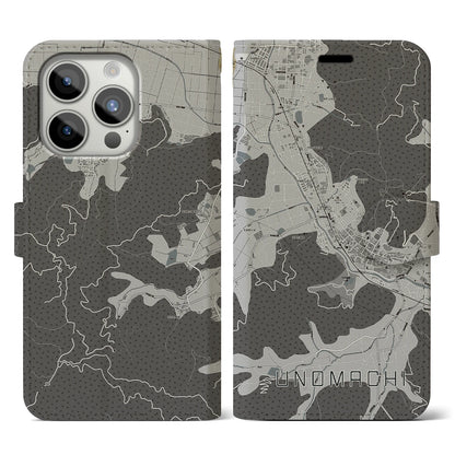 【卯之町（愛媛県）】地図柄iPhoneケース（手帳タイプ）モノトーン・iPhone 15 Pro 用