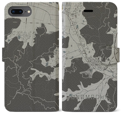 【卯之町（愛媛県）】地図柄iPhoneケース（手帳タイプ）モノトーン・iPhone 8Plus /7Plus / 6sPlus / 6Plus 用