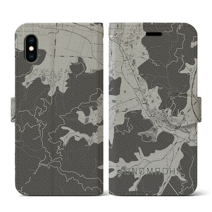 【卯之町（愛媛県）】地図柄iPhoneケース（手帳タイプ）モノトーン・iPhone XS / X 用