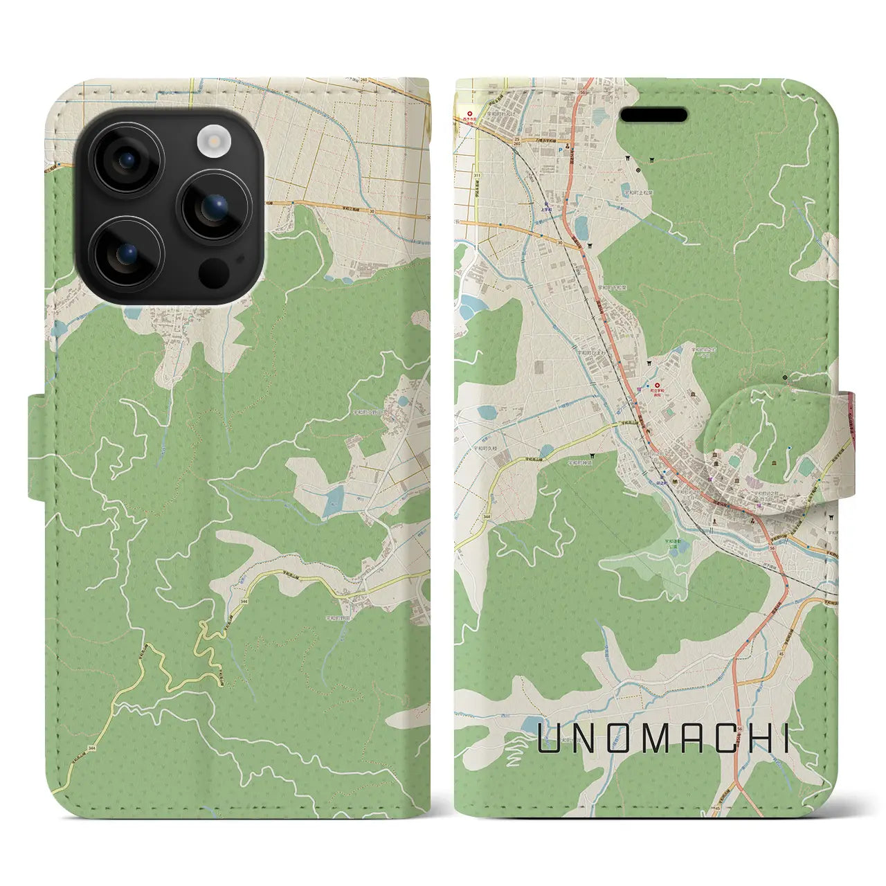 【卯之町（愛媛県）】地図柄iPhoneケース（手帳タイプ）ナチュラル・iPhone 16 用