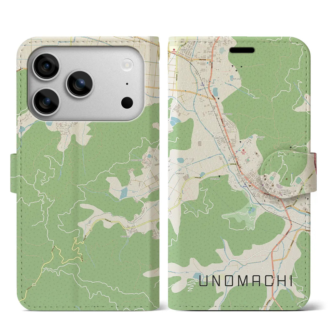 【卯之町（愛媛県）】地図柄iPhoneケース（手帳タイプ）ナチュラル・iPhone 17 Pro Max 用