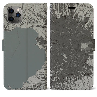 【雲仙（長崎県）】地図柄iPhoneケース（手帳タイプ）モノトーン・iPhone 11 Pro Max 用