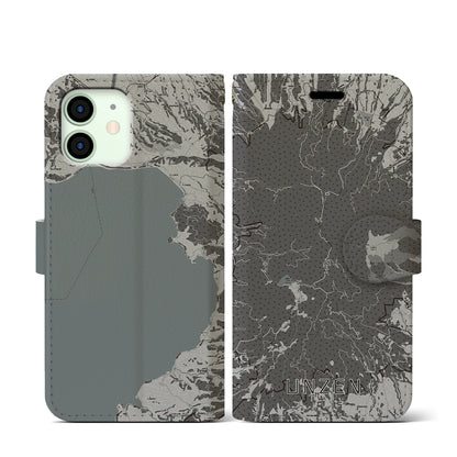 【雲仙（長崎県）】地図柄iPhoneケース（手帳タイプ）モノトーン・iPhone 12 mini 用
