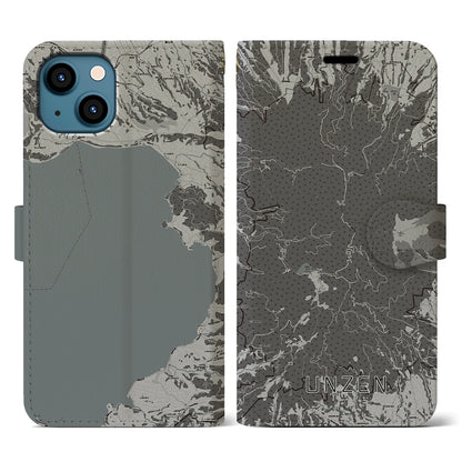 【雲仙（長崎県）】地図柄iPhoneケース（手帳タイプ）モノトーン・iPhone 13 用