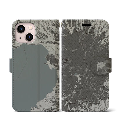 【雲仙（長崎県）】地図柄iPhoneケース（手帳タイプ）モノトーン・iPhone 13 mini 用