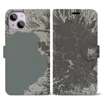 【雲仙（長崎県）】地図柄iPhoneケース（手帳タイプ）モノトーン・iPhone 14 用