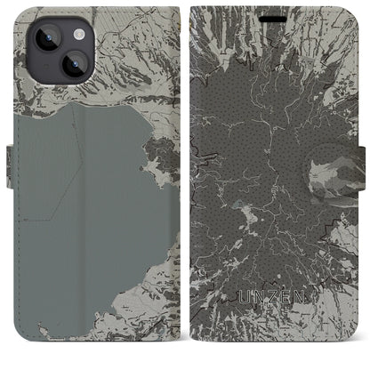 【雲仙（長崎県）】地図柄iPhoneケース（手帳タイプ）モノトーン・iPhone 14 Plus 用