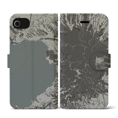 【雲仙（長崎県）】地図柄iPhoneケース（手帳タイプ）モノトーン・iPhone SE（第3 / 第2世代） / 8 / 7 / 6s / 6 用