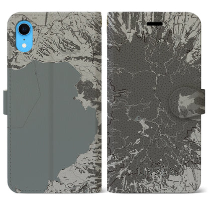 【雲仙（長崎県）】地図柄iPhoneケース（手帳タイプ）モノトーン・iPhone XR 用