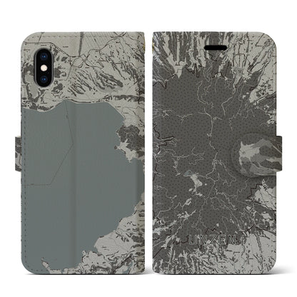 【雲仙（長崎県）】地図柄iPhoneケース（手帳タイプ）モノトーン・iPhone XS / X 用