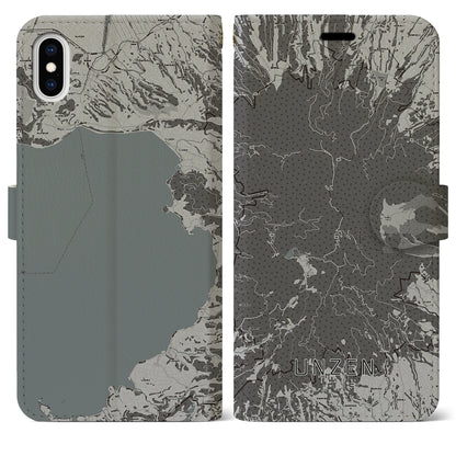 【雲仙（長崎県）】地図柄iPhoneケース（手帳タイプ）モノトーン・iPhone XS Max 用