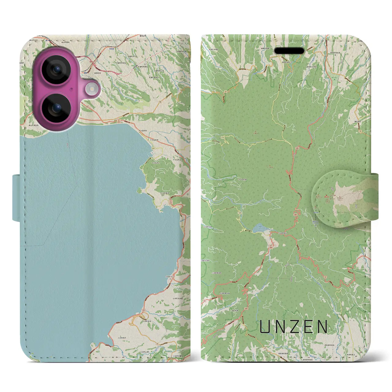 【雲仙（長崎県）】地図柄iPhoneケース（手帳タイプ）ナチュラル・iPhone 16 Pro 用