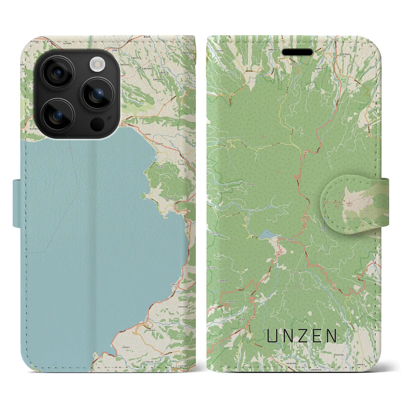 【雲仙（長崎県）】地図柄iPhoneケース（手帳タイプ）ナチュラル・iPhone 16 用