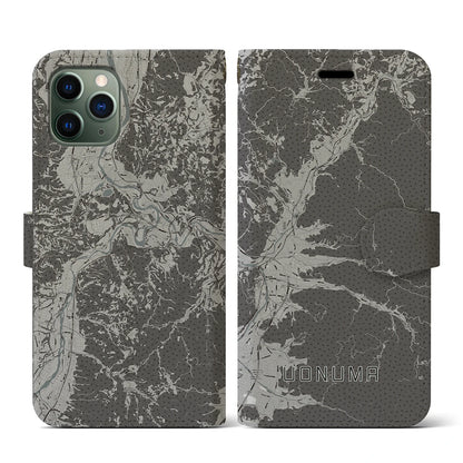 【魚沼（新潟県）】地図柄iPhoneケース（手帳タイプ）モノトーン・iPhone 11 Pro 用