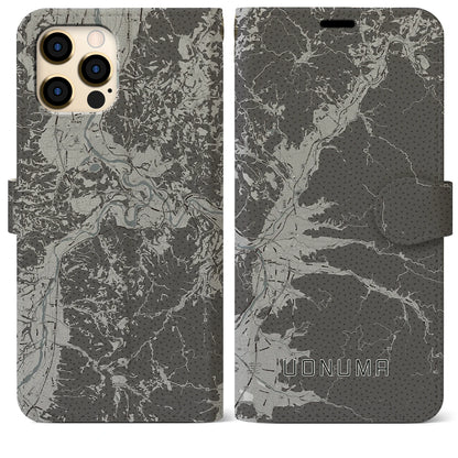 【魚沼（新潟県）】地図柄iPhoneケース（手帳タイプ）モノトーン・iPhone 12 Pro Max 用