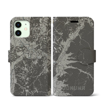 【魚沼（新潟県）】地図柄iPhoneケース（手帳タイプ）モノトーン・iPhone 12 mini 用