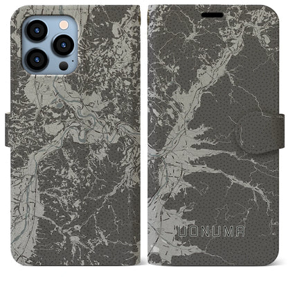 【魚沼（新潟県）】地図柄iPhoneケース（手帳タイプ）モノトーン・iPhone 13 Pro Max 用