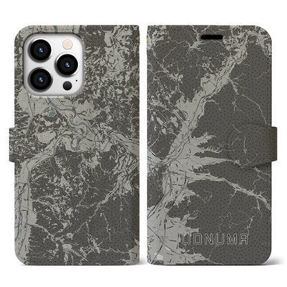 【魚沼（新潟県）】地図柄iPhoneケース（手帳タイプ）モノトーン・iPhone 13 Pro 用
