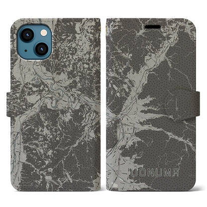 【魚沼（新潟県）】地図柄iPhoneケース（手帳タイプ）モノトーン・iPhone 13 用