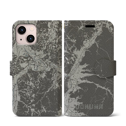 【魚沼（新潟県）】地図柄iPhoneケース（手帳タイプ）モノトーン・iPhone 13 mini 用