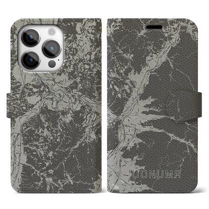 【魚沼（新潟県）】地図柄iPhoneケース（手帳タイプ）モノトーン・iPhone 14 Pro 用