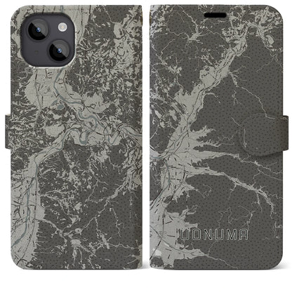 【魚沼（新潟県）】地図柄iPhoneケース（手帳タイプ）モノトーン・iPhone 14 Plus 用