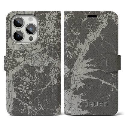 【魚沼（新潟県）】地図柄iPhoneケース（手帳タイプ）モノトーン・iPhone 15 Pro 用