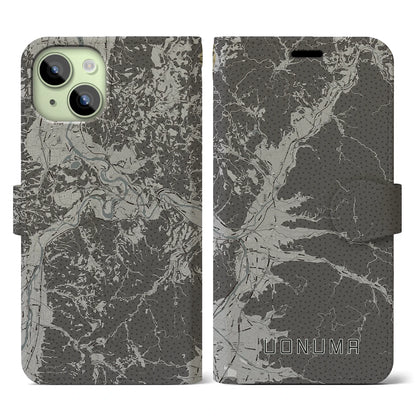 【魚沼（新潟県）】地図柄iPhoneケース（手帳タイプ）モノトーン・iPhone 15 用