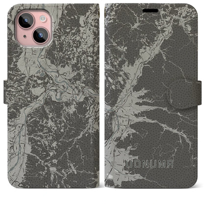 【魚沼（新潟県）】地図柄iPhoneケース（手帳タイプ）モノトーン・iPhone 15 Plus 用