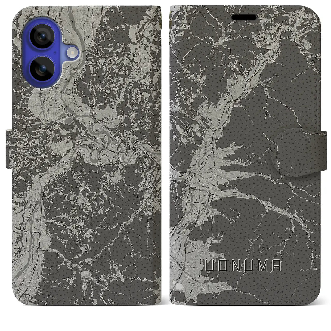 【魚沼(新潟県)】地図柄iPhoneケース(手帳タイプ)モノトーン・iPhone 16 Pro Max 用