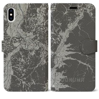 【魚沼（新潟県）】地図柄iPhoneケース（手帳タイプ）モノトーン・iPhone XS Max 用