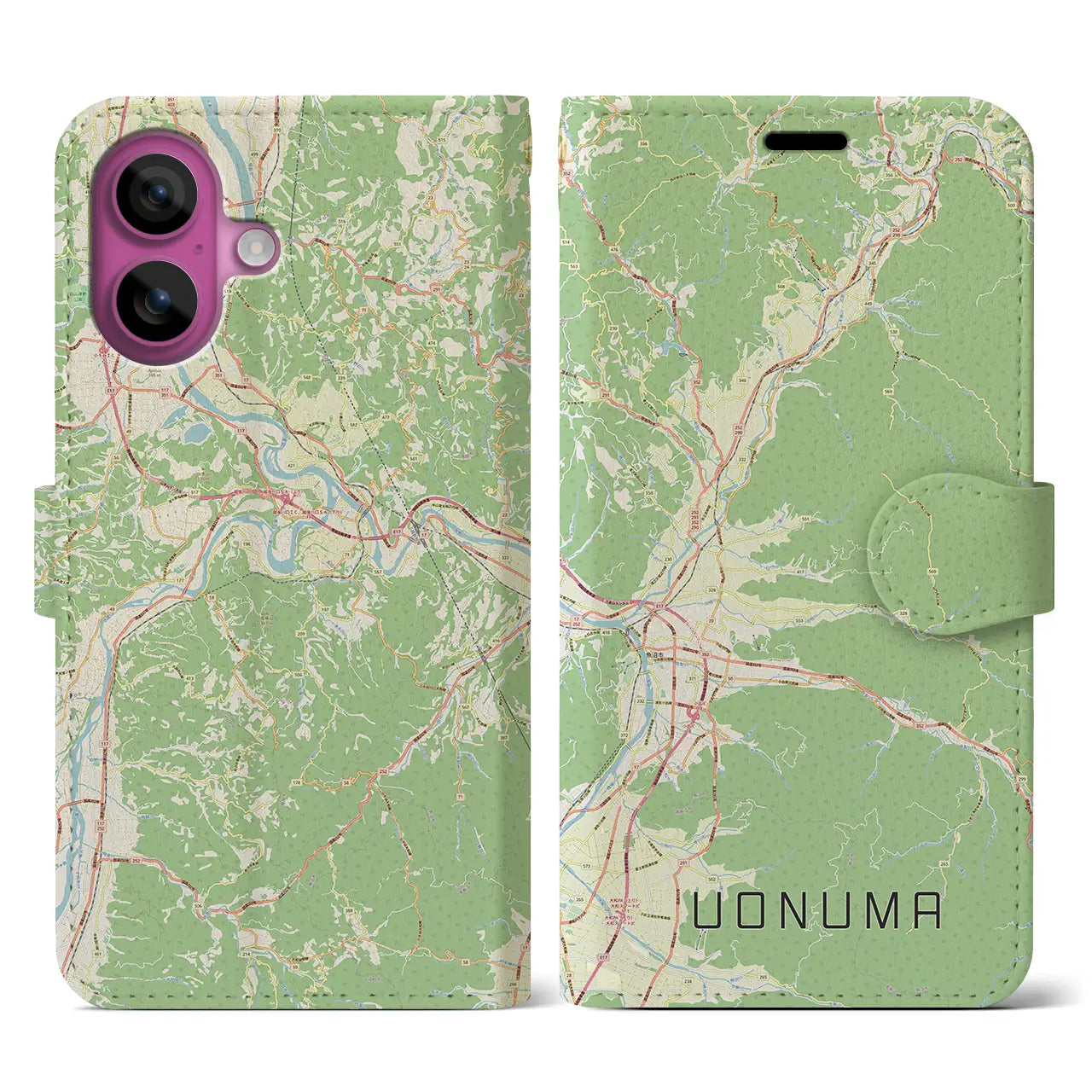 【魚沼（新潟県）】地図柄iPhoneケース（手帳タイプ）ナチュラル・iPhone 16 Pro 用