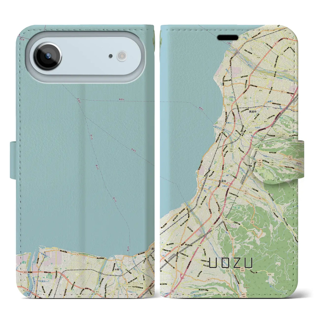 【魚津（富山県）】地図柄iPhoneケース（手帳タイプ）モノトーン・iPhone 17 Pro Max 用