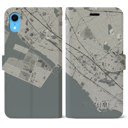 【魚住】地図柄iPhoneケース（手帳両面タイプ・モノトーン）iPhone XR 用