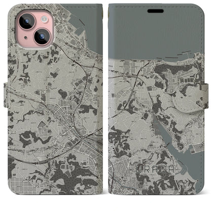 【浦賀（神奈川県）】地図柄iPhoneケース（手帳タイプ）モノトーン・iPhone 15 Plus 用