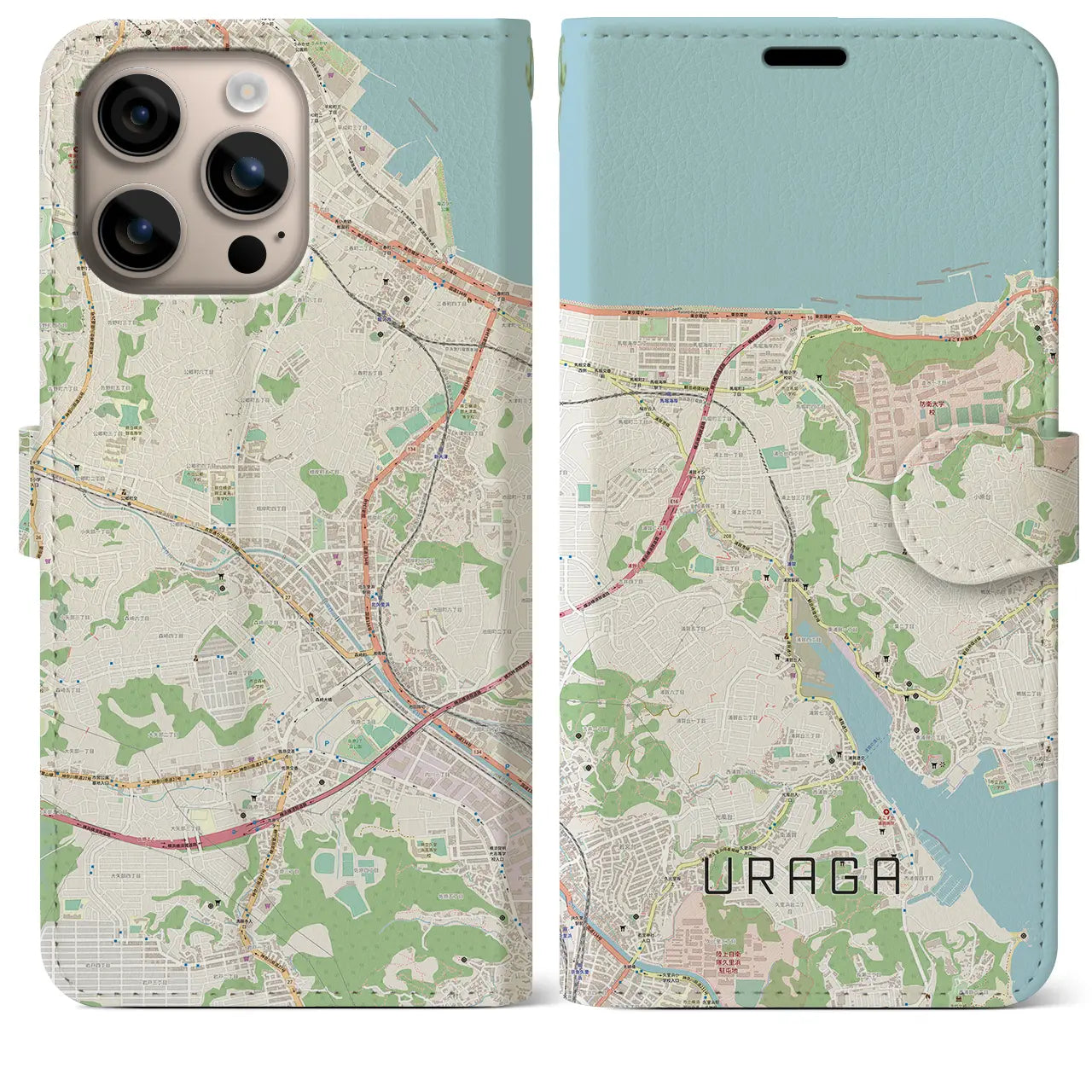 【浦賀（神奈川県）】地図柄iPhoneケース（手帳タイプ）ナチュラル・iPhone 16 Plus 用