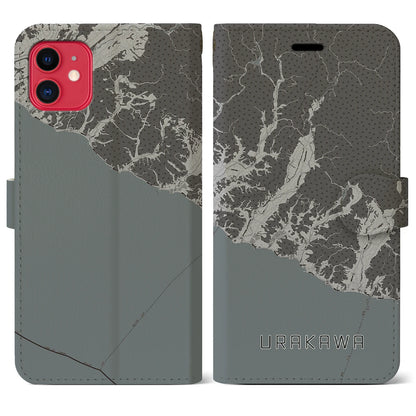 【浦河（北海道）】地図柄iPhoneケース（手帳タイプ）モノトーン・iPhone 11 用