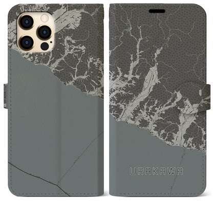 【浦河（北海道）】地図柄iPhoneケース（手帳タイプ）モノトーン・iPhone 12 Pro Max 用