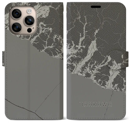 【浦河（北海道）】地図柄iPhoneケース（手帳タイプ）モノトーン・iPhone 16 Plus 用