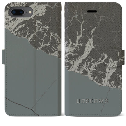 【浦河（北海道）】地図柄iPhoneケース（手帳タイプ）モノトーン・iPhone 8Plus /7Plus / 6sPlus / 6Plus 用