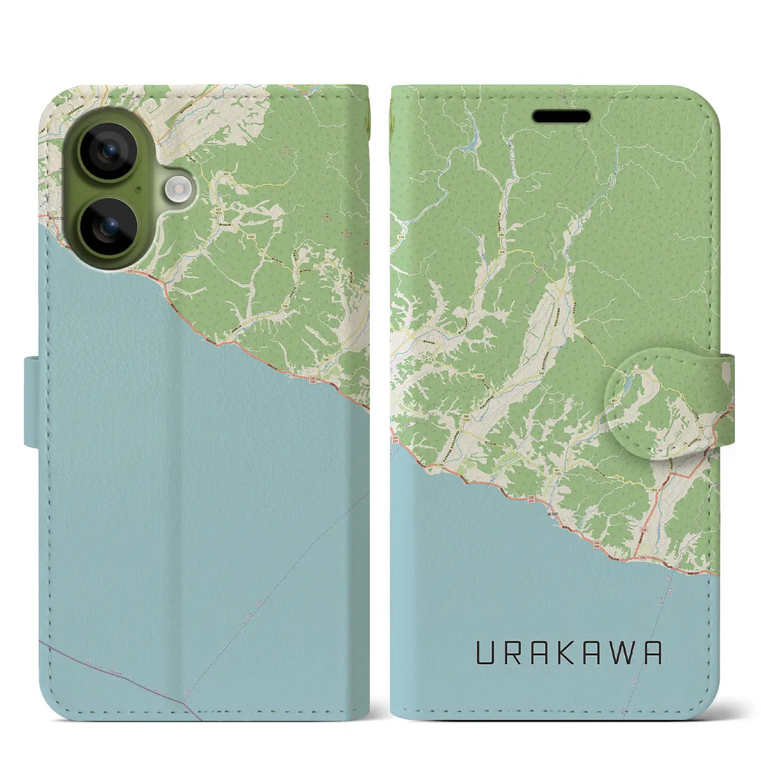 【浦河（北海道）】地図柄iPhoneケース（手帳タイプ）モノトーン・iPhone 17 Pro Max 用